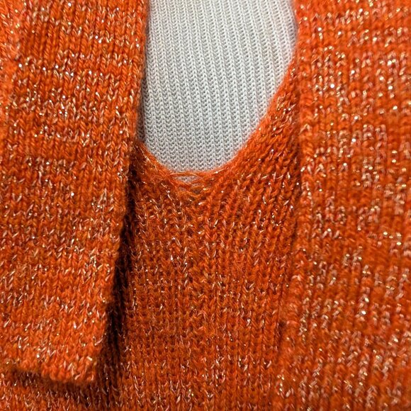 Le Superbe Womens Size M Orange Metallic Peace Sign Wool Cashmere Hooded Sweater - Picture 10 of 12